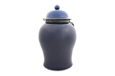 Lot 30 - A MASSIVE CHINESE POWDER-BLUE GLAZED JAR AND COVER