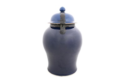 Lot 30 - A MASSIVE CHINESE POWDER-BLUE GLAZED JAR AND COVER