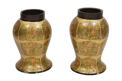 Lot 131 - A PAIR OF LACQUERED AND GILT PAPIER-MÂCHÉ KASHMIRI VASES