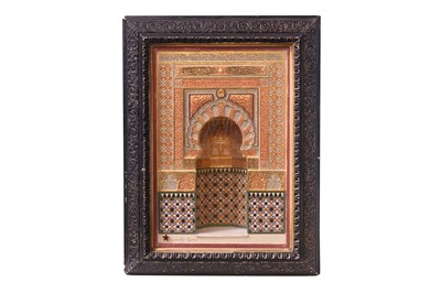 Lot 269 - A HISPANO-MORESQUE REVIVAL GILT AND POLYCHROME-PAINTED PLASTER RELIEF PLAQUE