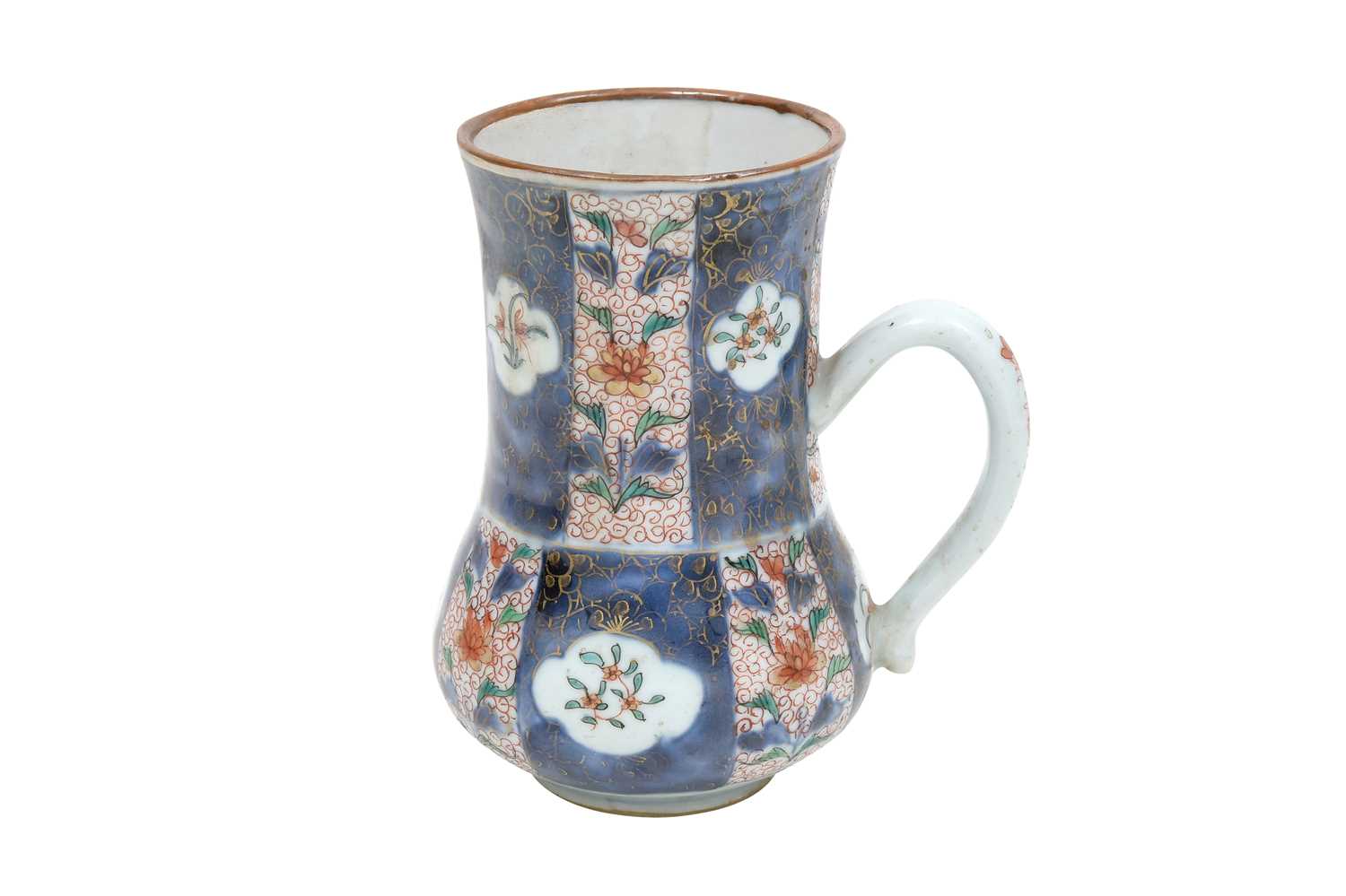 Lot 75 - AN ENAMELLED IMARI MUG