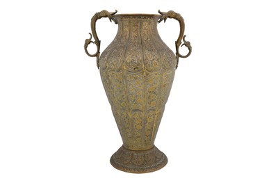 Lot 85 - AN INDIAN BRASS DOUBLE-HANDLE VASE