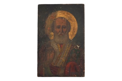 Lot 26 - A 19TH CENTURY RUSSIAN ICON OF SAINT NICHOLAS