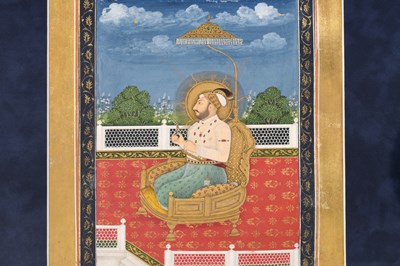 Lot 164 - A LOOSE INDIAN COURTLY ALBUM WITH ENTHRONED PORTRAITS OF MUGHAL EMPERORS AND THEIR ANCESTORS
