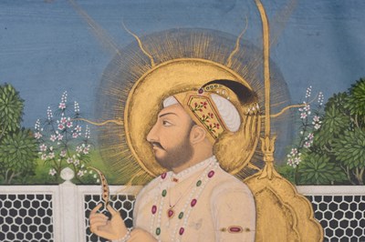 Lot 164 - A LOOSE INDIAN COURTLY ALBUM WITH ENTHRONED PORTRAITS OF MUGHAL EMPERORS AND THEIR ANCESTORS