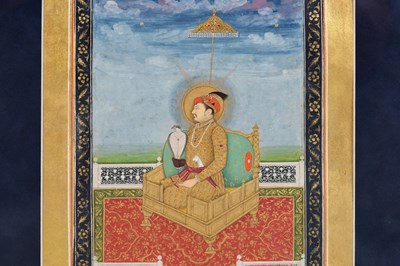 Lot 164 - A LOOSE INDIAN COURTLY ALBUM WITH ENTHRONED PORTRAITS OF MUGHAL EMPERORS AND THEIR ANCESTORS