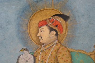 Lot 164 - A LOOSE INDIAN COURTLY ALBUM WITH ENTHRONED PORTRAITS OF MUGHAL EMPERORS AND THEIR ANCESTORS