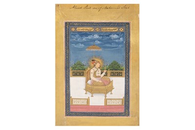 Lot 164 - A LOOSE INDIAN COURTLY ALBUM WITH ENTHRONED PORTRAITS OF MUGHAL EMPERORS AND THEIR ANCESTORS