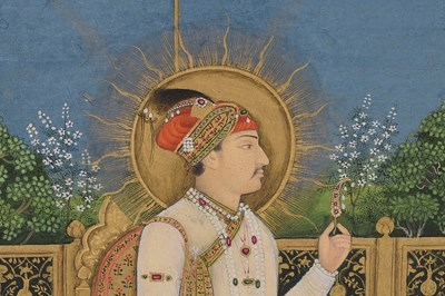 Lot 164 - A LOOSE INDIAN COURTLY ALBUM WITH ENTHRONED PORTRAITS OF MUGHAL EMPERORS AND THEIR ANCESTORS