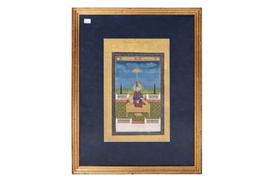 Lot 164 - A LOOSE INDIAN COURTLY ALBUM WITH ENTHRONED PORTRAITS OF MUGHAL EMPERORS AND THEIR ANCESTORS