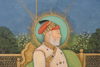 Lot 164 - A LOOSE INDIAN COURTLY ALBUM WITH ENTHRONED PORTRAITS OF MUGHAL EMPERORS AND THEIR ANCESTORS