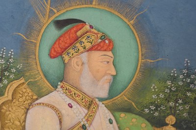 Lot 164 - A LOOSE INDIAN COURTLY ALBUM WITH ENTHRONED PORTRAITS OF MUGHAL EMPERORS AND THEIR ANCESTORS