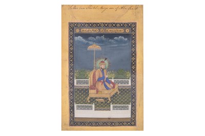 Lot 164 - A LOOSE INDIAN COURTLY ALBUM WITH ENTHRONED PORTRAITS OF MUGHAL EMPERORS AND THEIR ANCESTORS