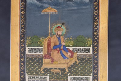 Lot 164 - A LOOSE INDIAN COURTLY ALBUM WITH ENTHRONED PORTRAITS OF MUGHAL EMPERORS AND THEIR ANCESTORS
