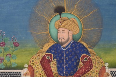 Lot 164 - A LOOSE INDIAN COURTLY ALBUM WITH ENTHRONED PORTRAITS OF MUGHAL EMPERORS AND THEIR ANCESTORS