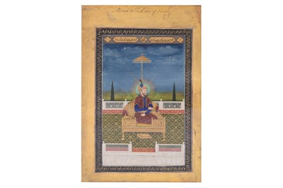 Lot 164 - A LOOSE INDIAN COURTLY ALBUM WITH ENTHRONED PORTRAITS OF MUGHAL EMPERORS AND THEIR ANCESTORS