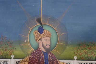 Lot 164 - A LOOSE INDIAN COURTLY ALBUM WITH ENTHRONED PORTRAITS OF MUGHAL EMPERORS AND THEIR ANCESTORS