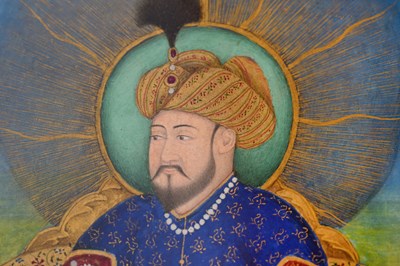 Lot 164 - A LOOSE INDIAN COURTLY ALBUM WITH ENTHRONED PORTRAITS OF MUGHAL EMPERORS AND THEIR ANCESTORS