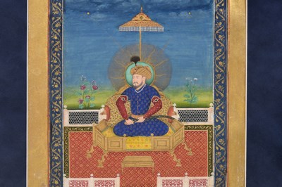 Lot 164 - A LOOSE INDIAN COURTLY ALBUM WITH ENTHRONED PORTRAITS OF MUGHAL EMPERORS AND THEIR ANCESTORS