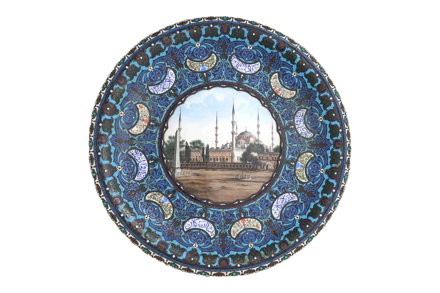 Lot 180 - AN IMPORTANT SILVER-GILT ENAMELLED PLATE BY REPUTE GIFTED FROM KAISER WILHELM II TO THE OTTOMAN COURT OF SULTAN ABDELHAMID II