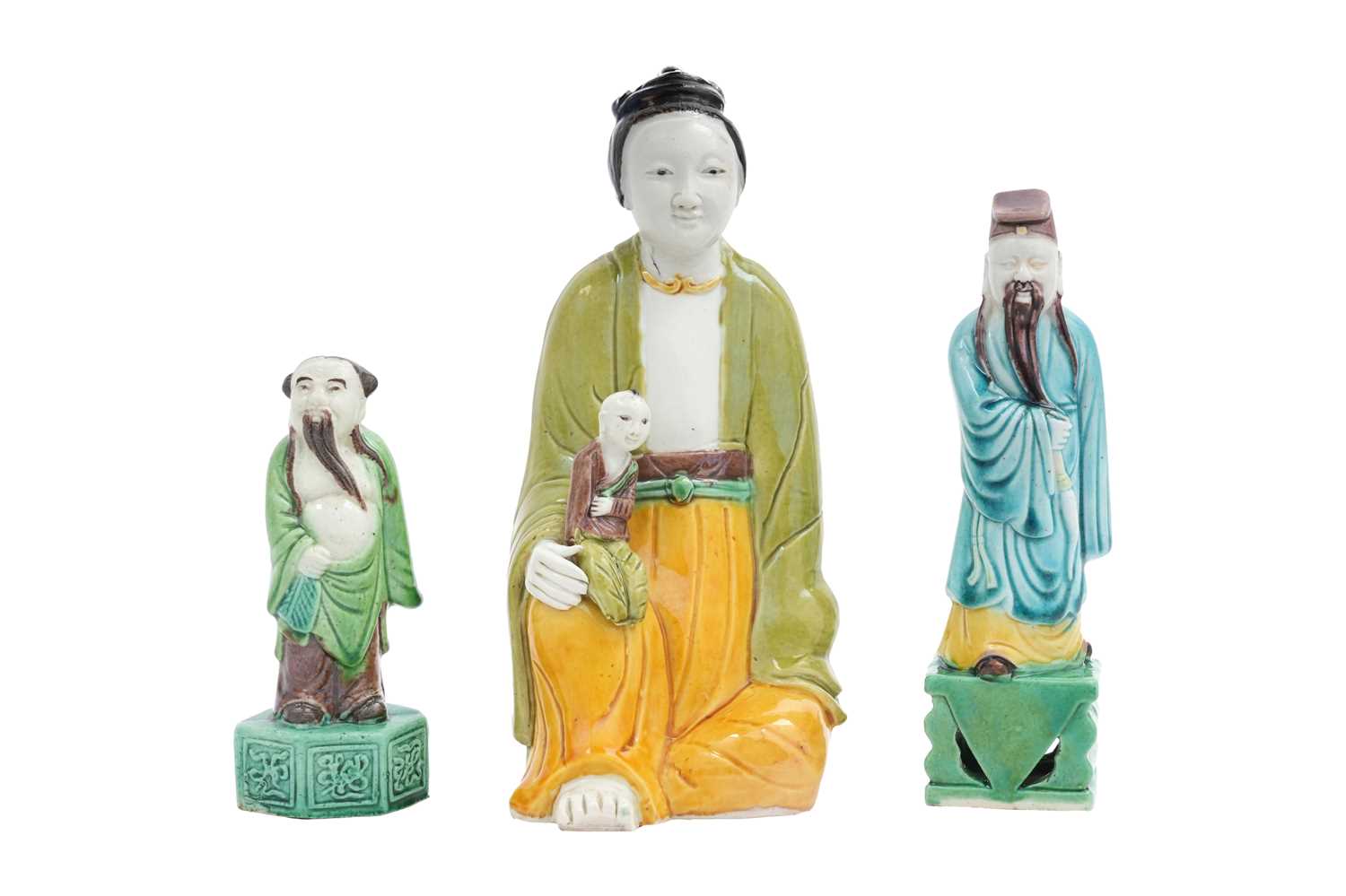 Lot 90 - A CHINESE FAMILE VERTE FIGURE OF GUANYIN AND CHILD