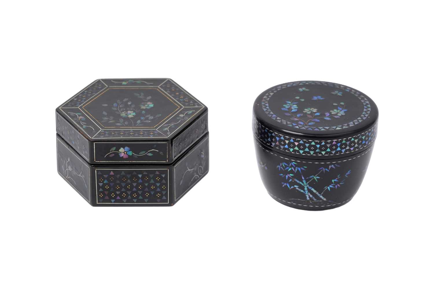Lot 69 - TWO CHINESE MOTHER-OF-PEARL INLAID LACQUER BOXES
