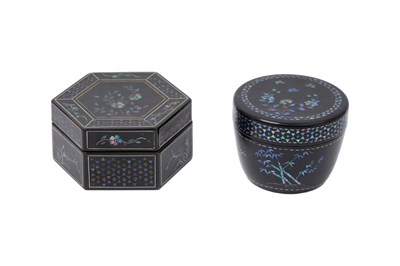 Lot 69 - TWO CHINESE MOTHER-OF-PEARL INLAID LACQUER BOXES
