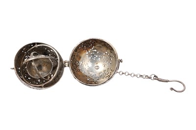 Lot 44 - A SMALL CHINESE WHITE METAL GLOBULAR INCENSE BURNER