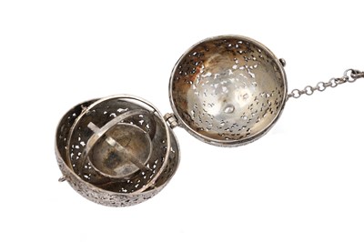 Lot 44 - A SMALL CHINESE WHITE METAL GLOBULAR INCENSE BURNER