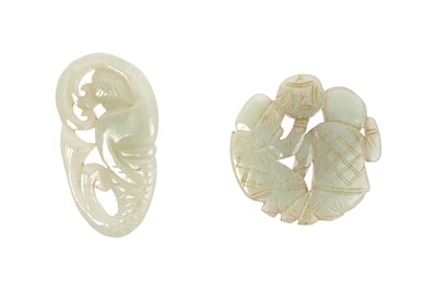 Lot 3 - TWO CHINESE CELADON JADE RETICULATED PLAQUES