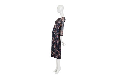 Lot 93 - A RARE ORIGINAL VINTAGE THEA PORTER NAVY BLUE FLORAL TUNIC DRESS