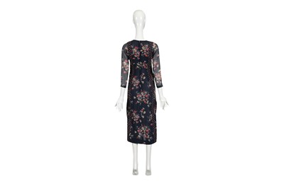 Lot 93 - A RARE ORIGINAL VINTAGE THEA PORTER NAVY BLUE FLORAL TUNIC DRESS