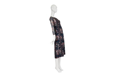 Lot 93 - A RARE ORIGINAL VINTAGE THEA PORTER NAVY BLUE FLORAL TUNIC DRESS