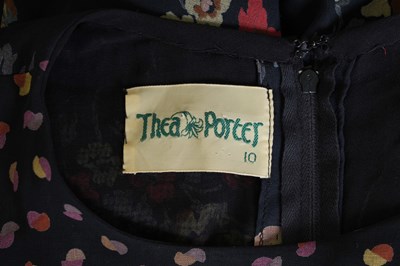 Lot 93 - A RARE ORIGINAL VINTAGE THEA PORTER NAVY BLUE FLORAL TUNIC DRESS