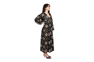 Lot 94 - A RARE VINTAGE THEA PORTER NAVY BLUE PATTERNED FOLKLORIC DRESS