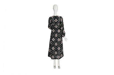Lot 94 - A RARE VINTAGE THEA PORTER NAVY BLUE PATTERNED FOLKLORIC DRESS