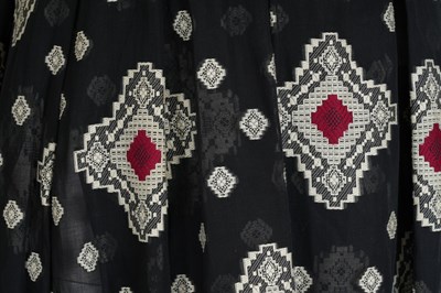 Lot 94 - A RARE VINTAGE THEA PORTER NAVY BLUE PATTERNED FOLKLORIC DRESS
