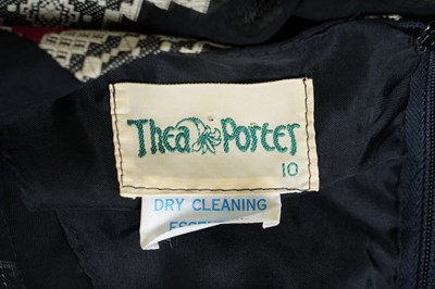 Lot 94 - A RARE VINTAGE THEA PORTER NAVY BLUE PATTERNED FOLKLORIC DRESS