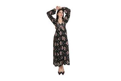 Lot 53 - THEA PORTER NAVY BLUE PATTERNED FOLKLORIC DRESS