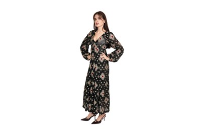 Lot 94 - A RARE VINTAGE THEA PORTER NAVY BLUE PATTERNED FOLKLORIC DRESS