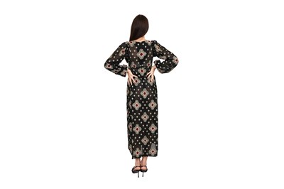 Lot 94 - A RARE VINTAGE THEA PORTER NAVY BLUE PATTERNED FOLKLORIC DRESS