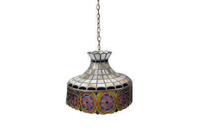 Lot 140 - A LEADED GLASS TIFFANY STYLE CEILING LIGHT SHADE