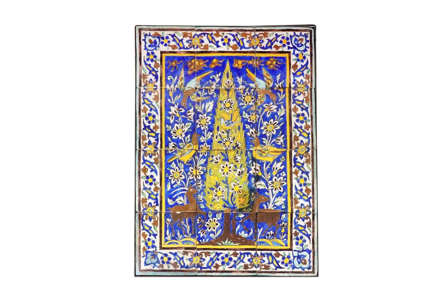 Lot 21 - A LARGE SAFAVID-STYLE POTTERY TILES PANEL