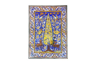 Lot 21 - A LARGE SAFAVID-STYLE POTTERY TILES PANEL