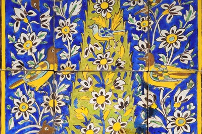 Lot 21 - A LARGE SAFAVID-STYLE POTTERY TILES PANEL