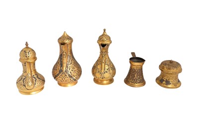 Lot 53 - A GILT COPPER TEAPOT AND COFFEE SET IN THE OTTOMAN TASTE