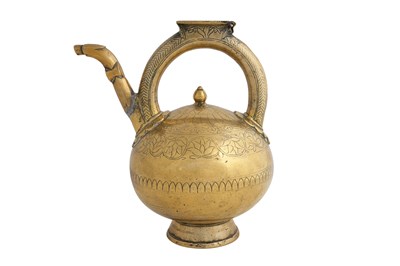 Lot 77 - A MUGHAL INDIAN BRASS KETTLE EWER