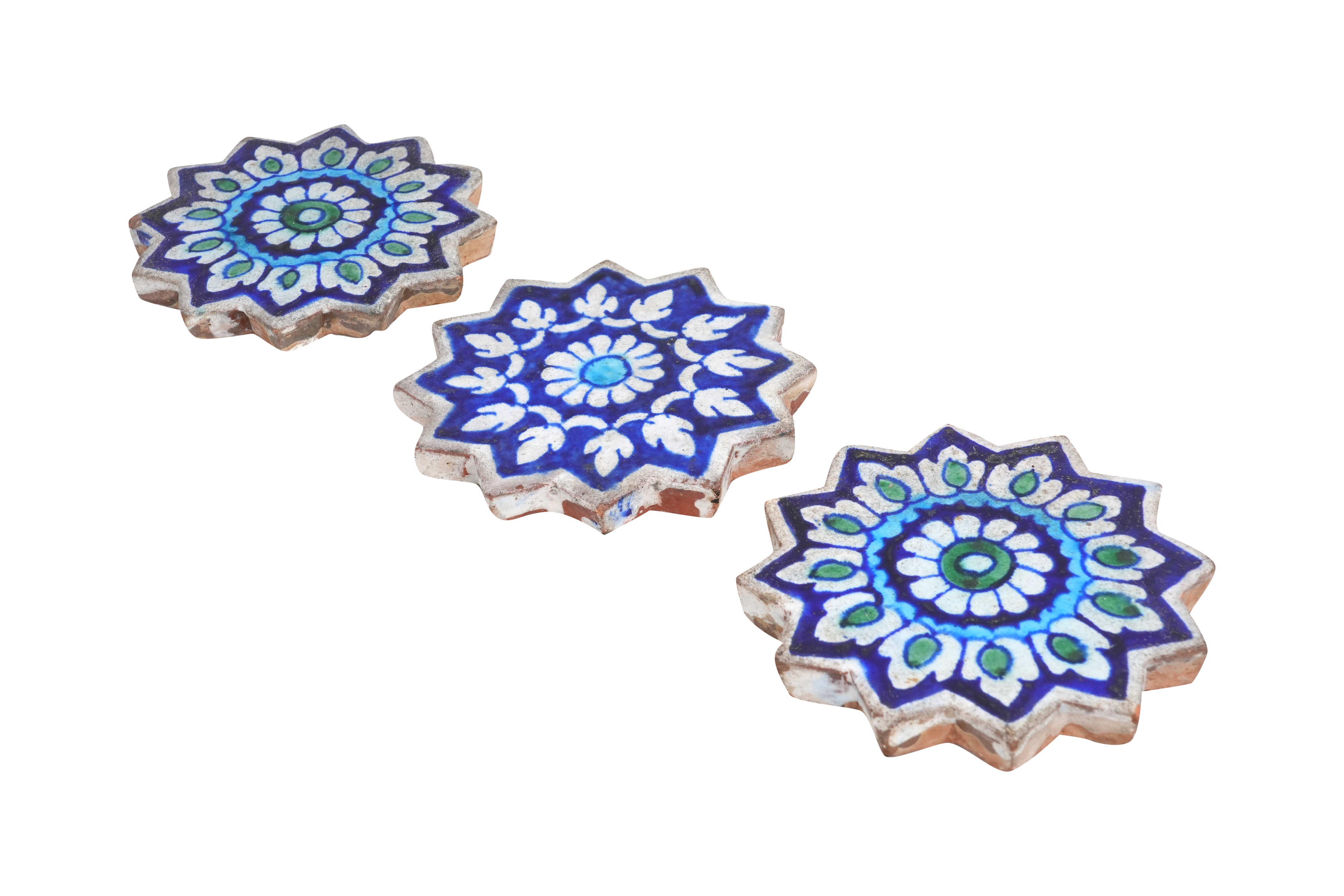 Lot 25 - THREE MULTAN POTTERY STAR SHAPED TILES