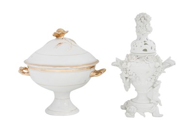 Lot 59 - A MEISSEN STYLE BLANC DE CHINE POT POURRI VASE