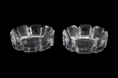 Lot 134 - A PAIR OF ORREFORS 'CORONA' CRYSTAL BOWLS OR CIGAR TRAYS